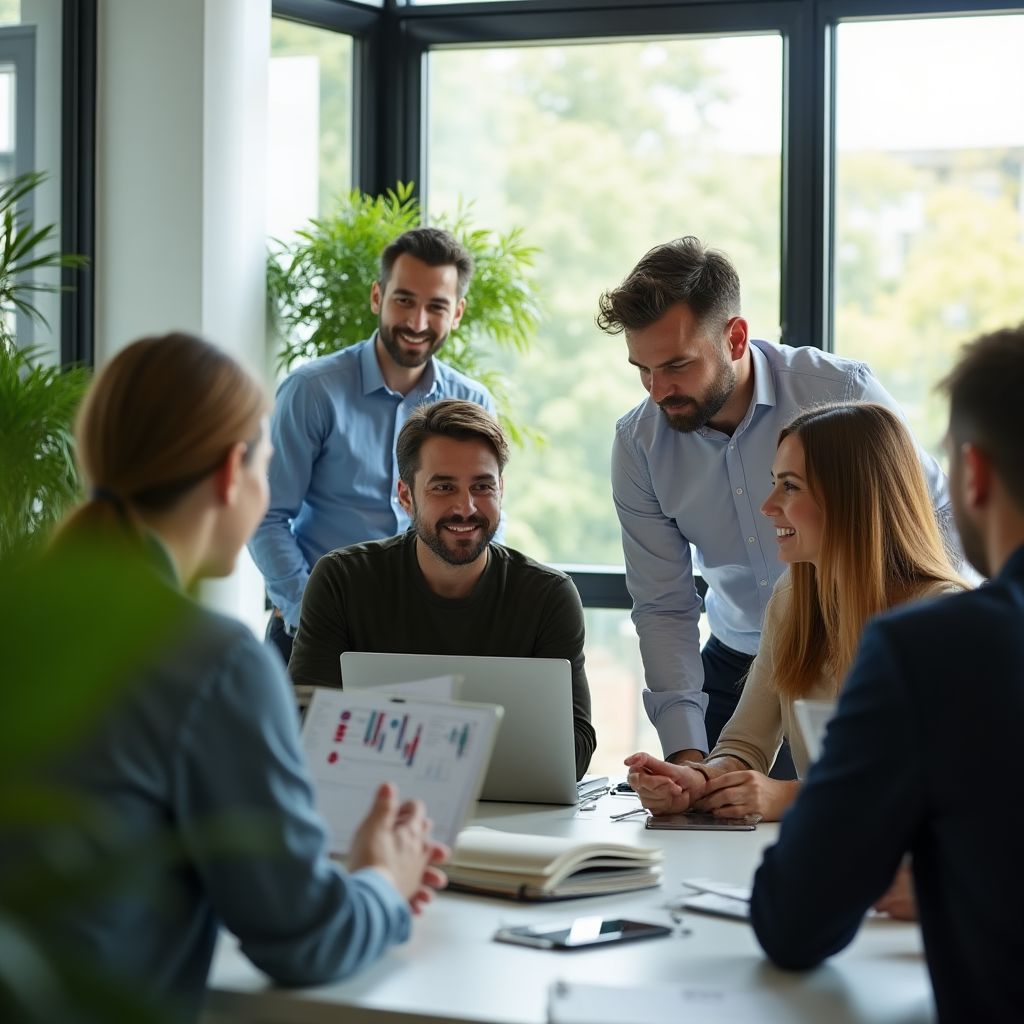 Devorative team meeting in modern office space